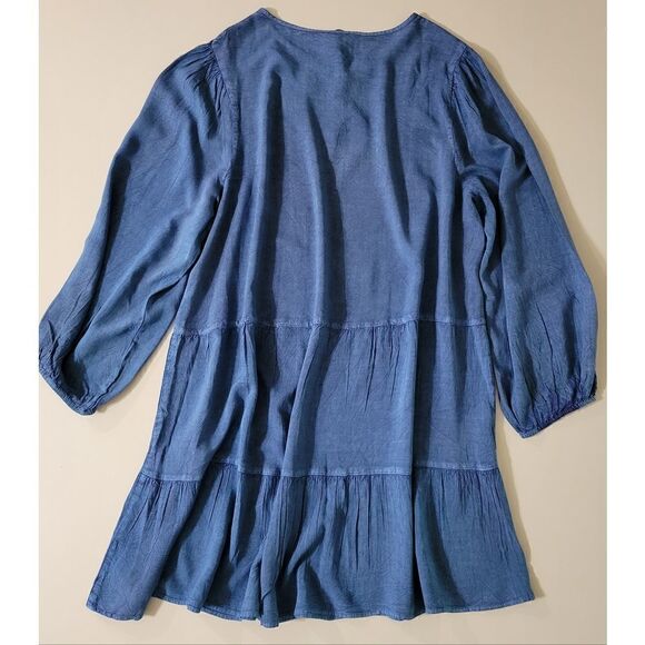 Wednesday's Girl Women's Tiered Blue Peasant Dress - Picture 16 of 16